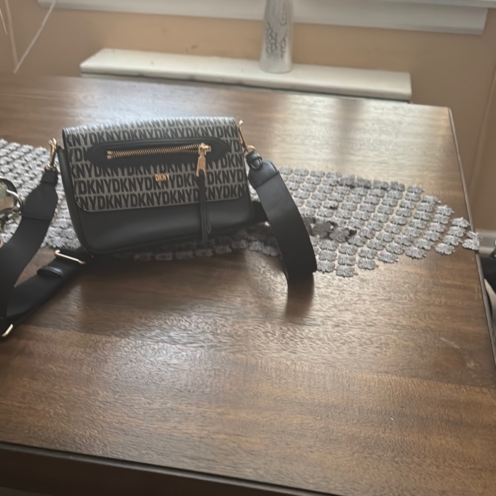 DKNY Black and Gray Crossbody Bag with Textured Design